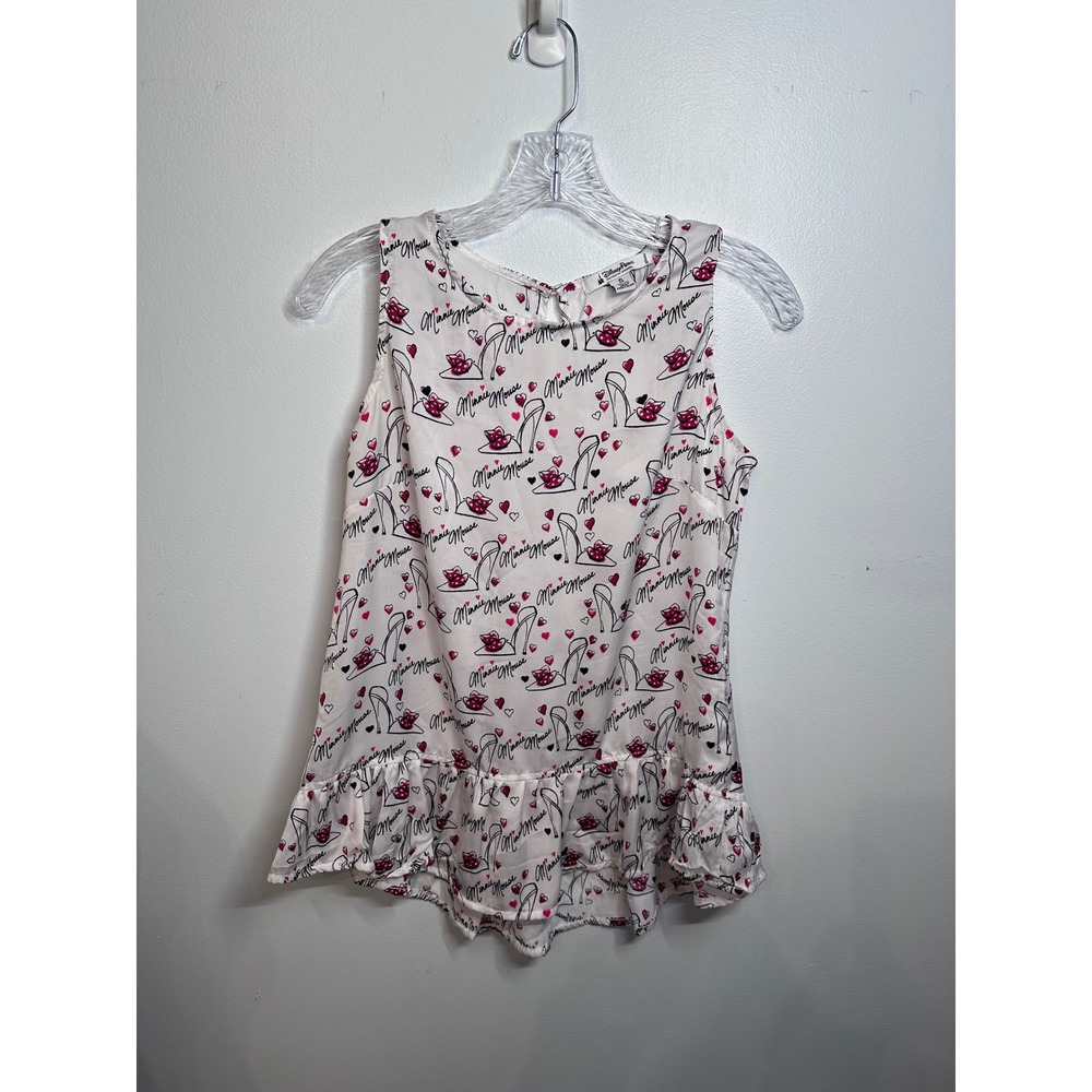Disney Parks Minnie Mouse Sleeveless Peplum Top White Red Hearts Heels Small